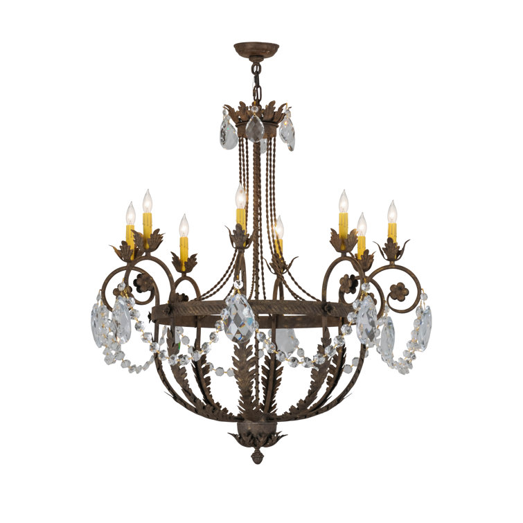 Antonia 38" Wide 8-Light Iron Chandelier with Crystal Accents