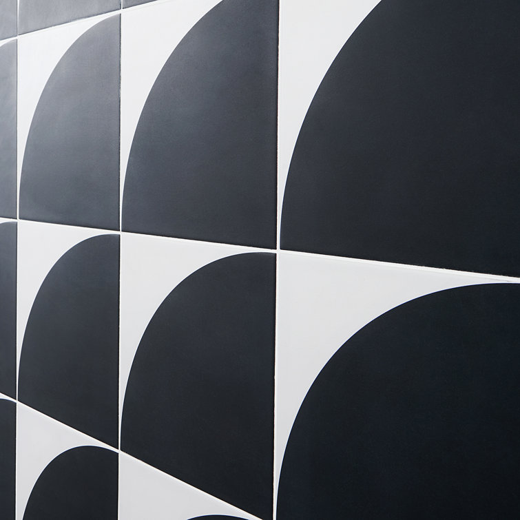 Tarin 8" x 8" Black and White Porcelain Tile