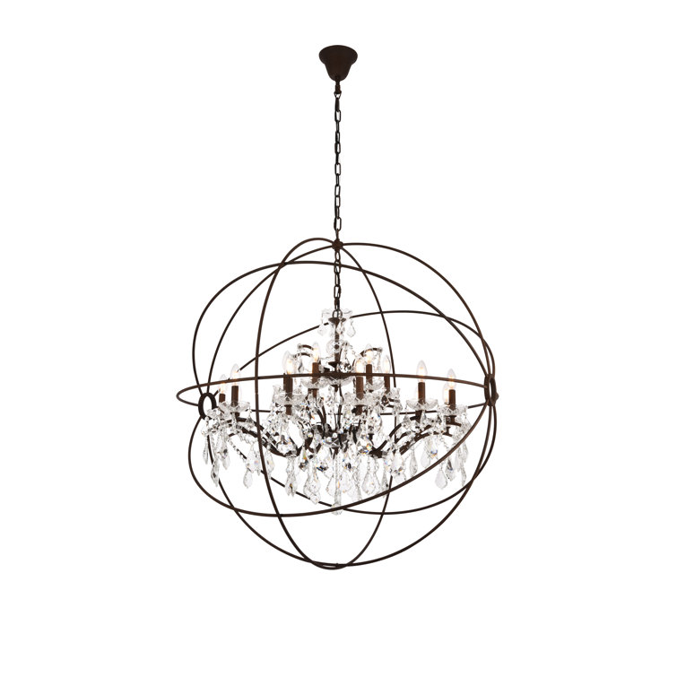 Geneva 44" Red Rusted 18-Light Globe Chandelier with Clear Crystals