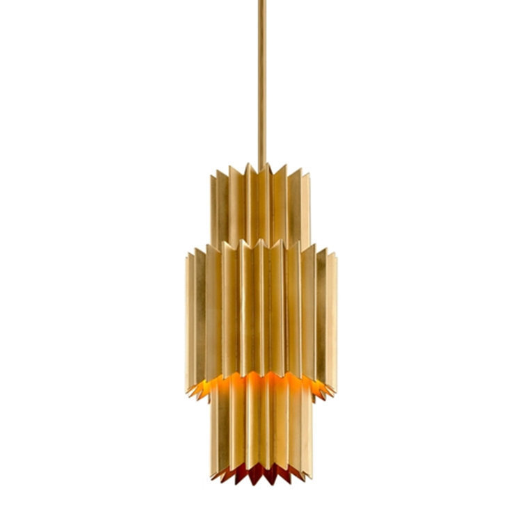 Luxurious Gold Leaf Large Pendant with Crystal Accents