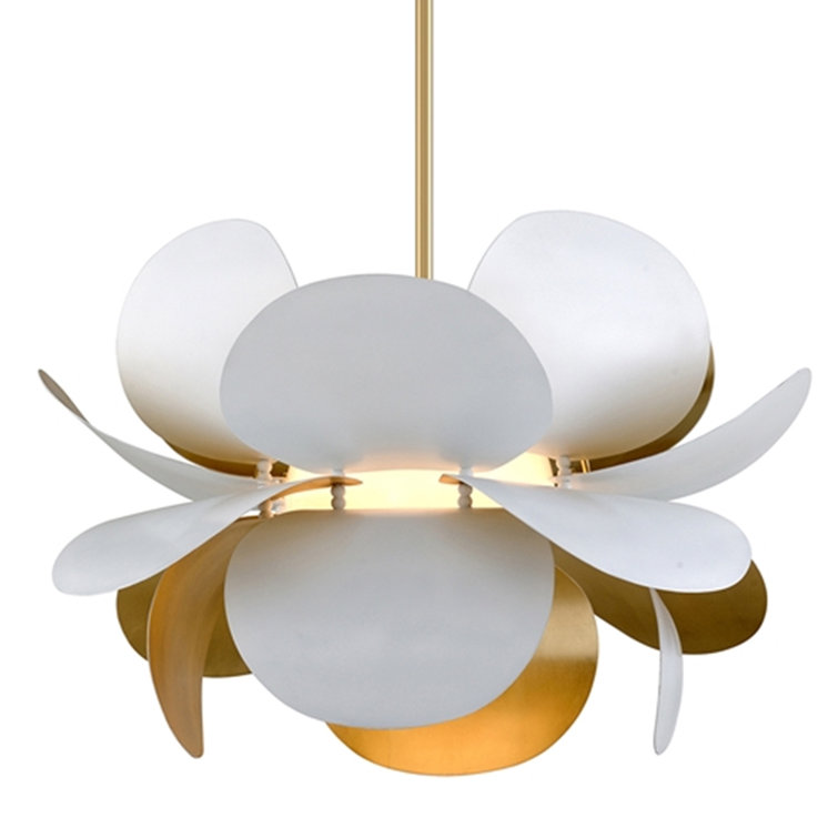 Contemporary Gold and White Leaf 34" Geometric Glass Chandelier