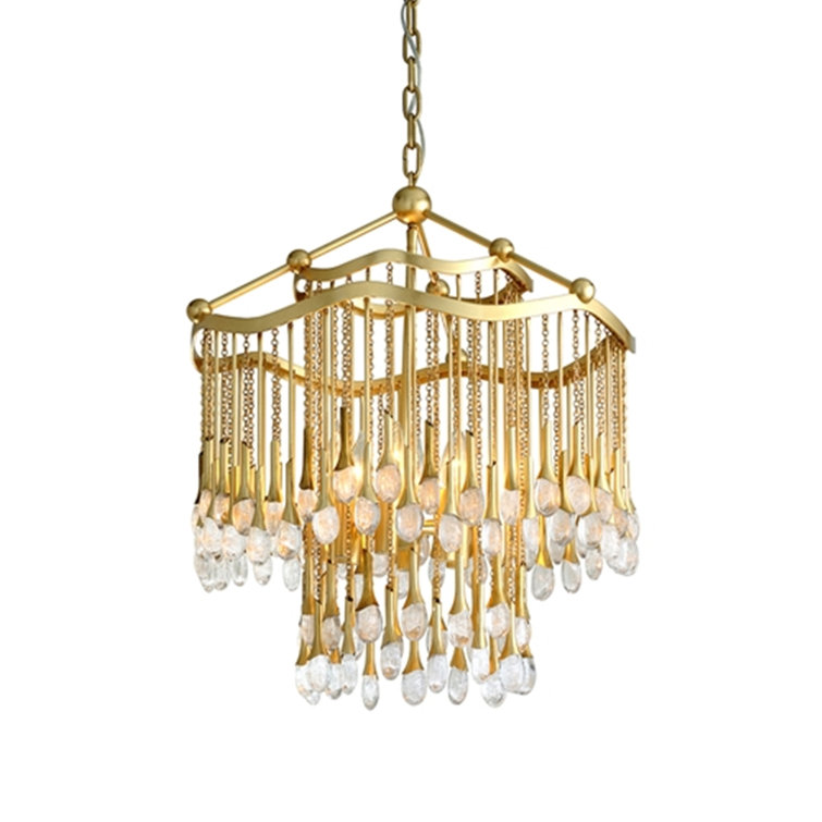 Kiara Gold Leaf Plug-In Crystal Chandelier, 23.25"