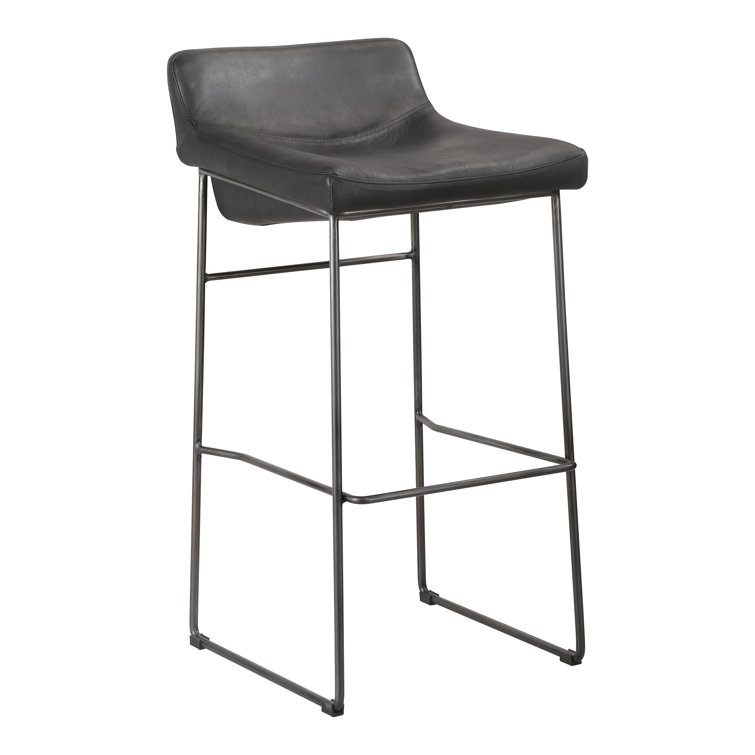Black Genuine Leather and Iron Saddle Counter Stools, Set of 2