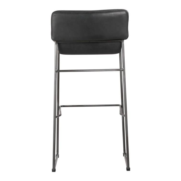 Black Genuine Leather and Iron Saddle Counter Stools, Set of 2