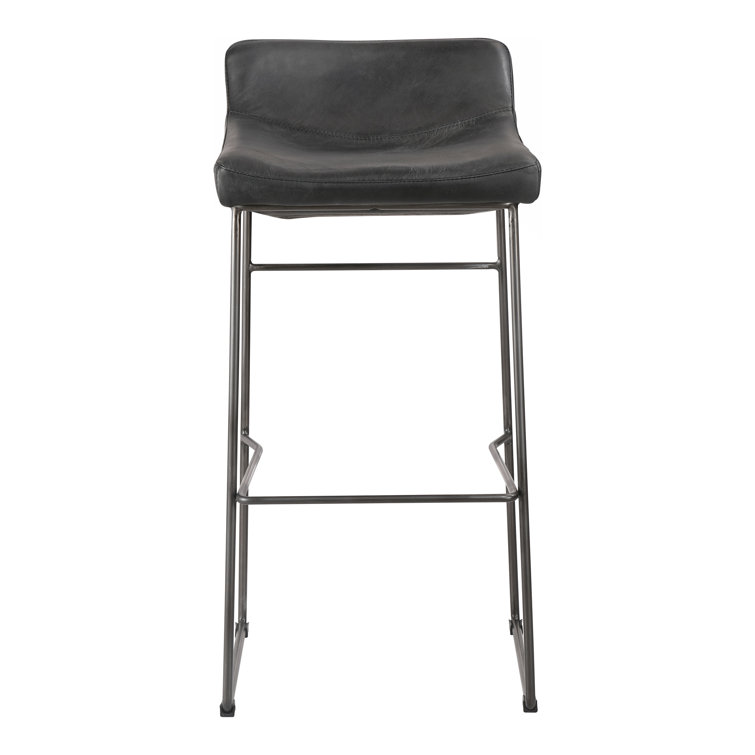 Black Genuine Leather and Iron Saddle Counter Stools, Set of 2