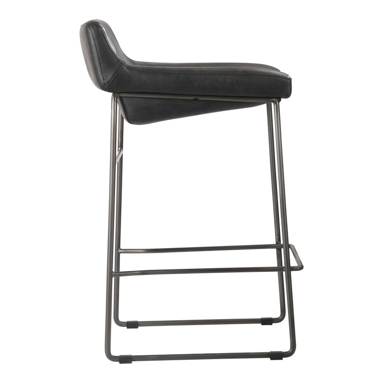 Black Genuine Leather and Iron Saddle Counter Stools, Set of 2