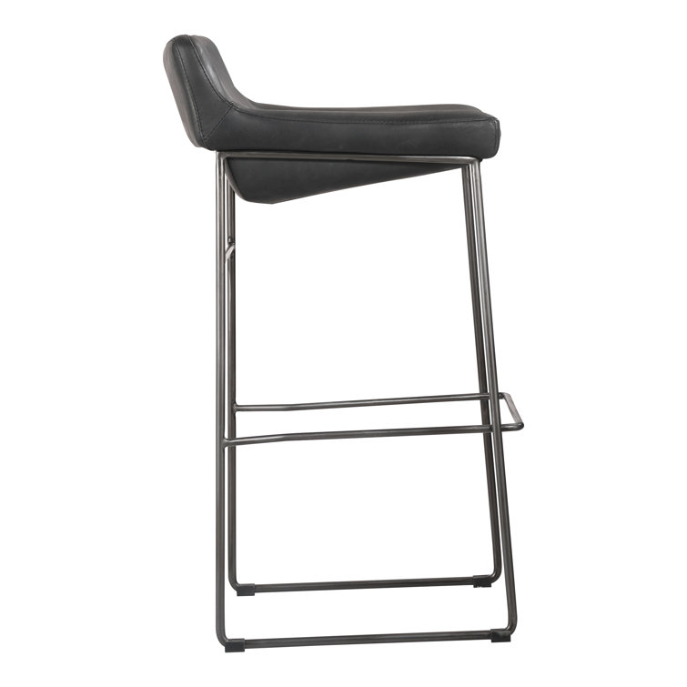 Black Genuine Leather and Iron Saddle Counter Stools, Set of 2