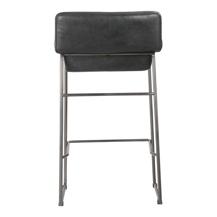Black Genuine Leather and Iron Saddle Counter Stools, Set of 2