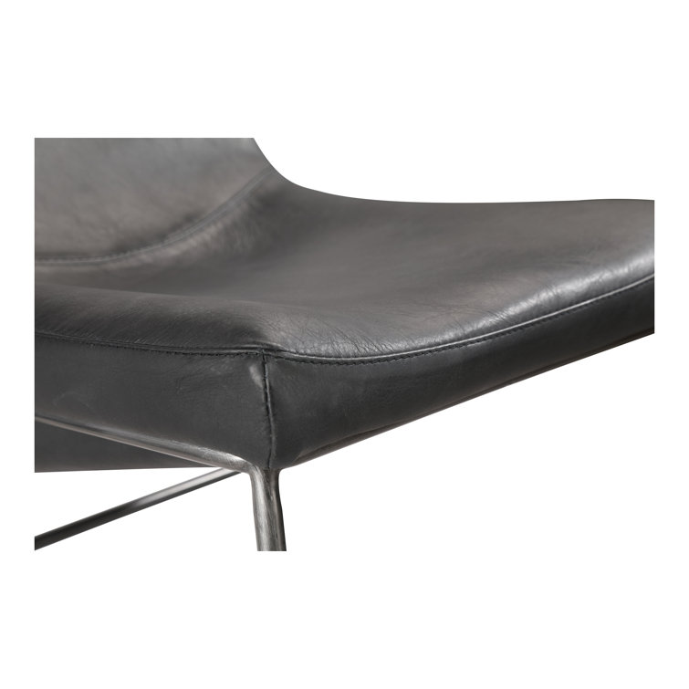Black Genuine Leather and Iron Saddle Counter Stools, Set of 2