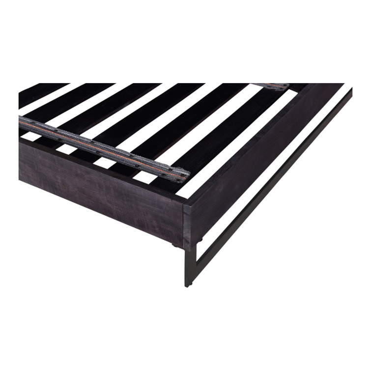 Contemporary Gray Pine King Platform Bed with Upholstered Headboard
