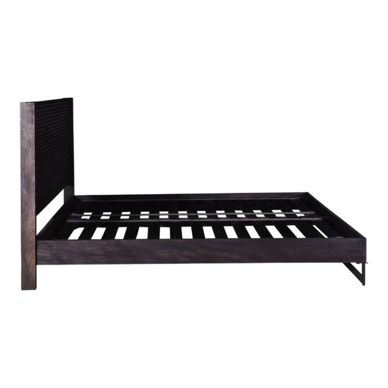 Contemporary Gray Pine King Platform Bed with Upholstered Headboard