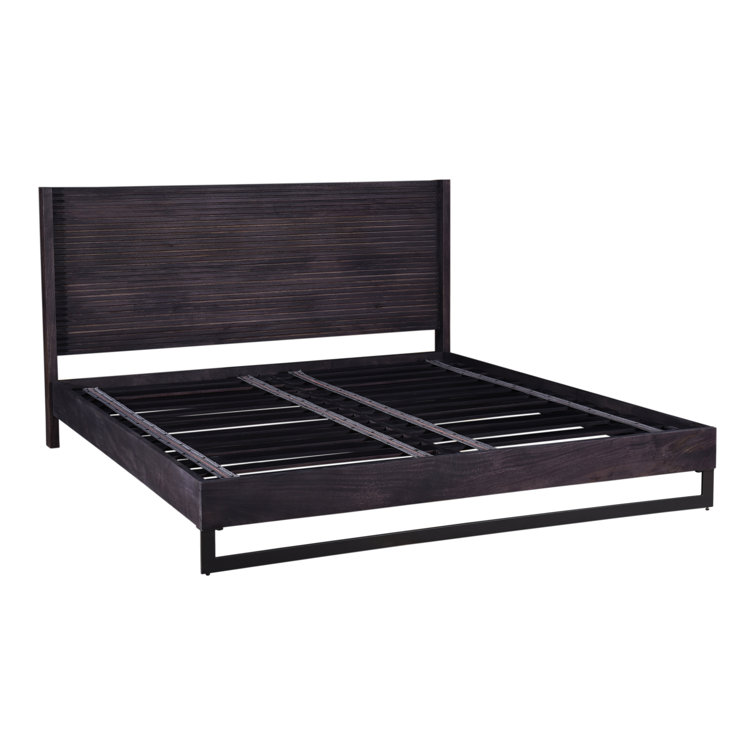 Contemporary Gray Pine King Platform Bed with Upholstered Headboard