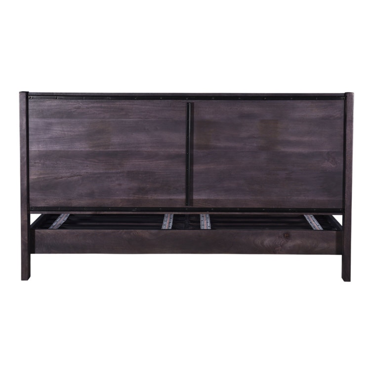 Contemporary Gray Pine King Platform Bed with Upholstered Headboard