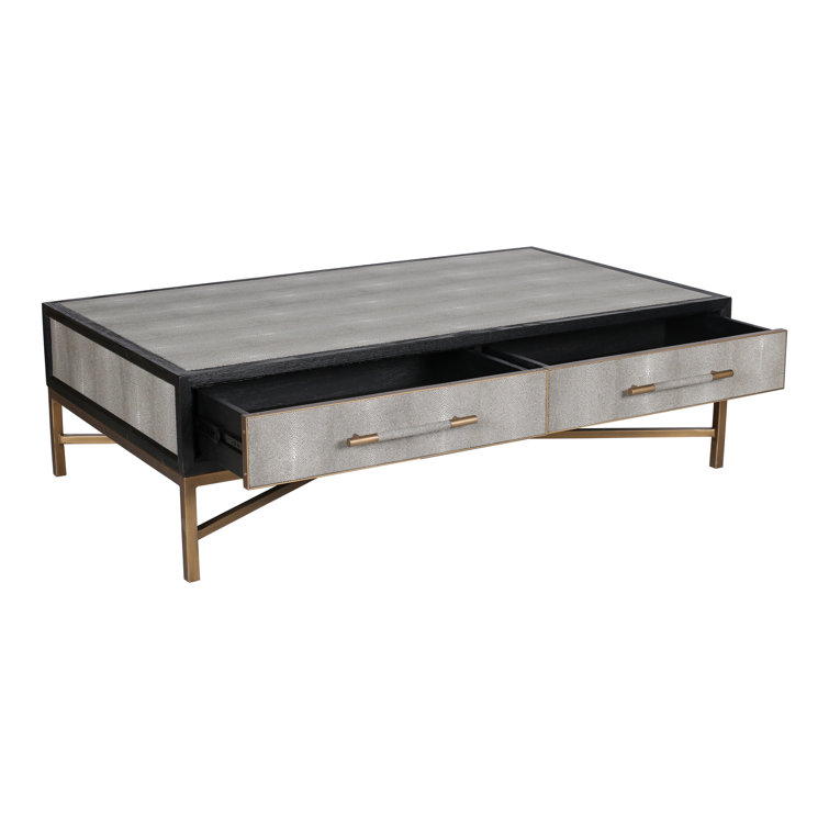 Trent Mako Art Deco Blackened Oak Coffee Table with Brass Accents
