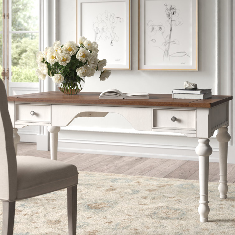 Durham 60'' Traditional White and Cherry Home Office Desk with Drawers
