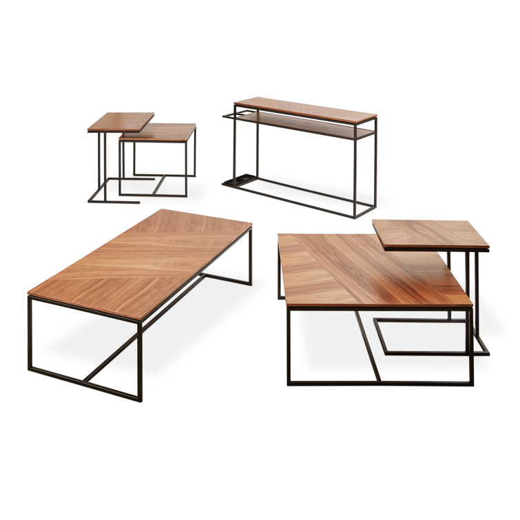 Tobias Square Walnut Wood & Steel Minimalist Nesting Table