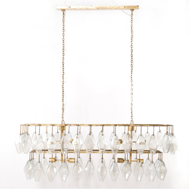 Gold Leaf Metal and Glass 8-Light Tiered Chandelier
