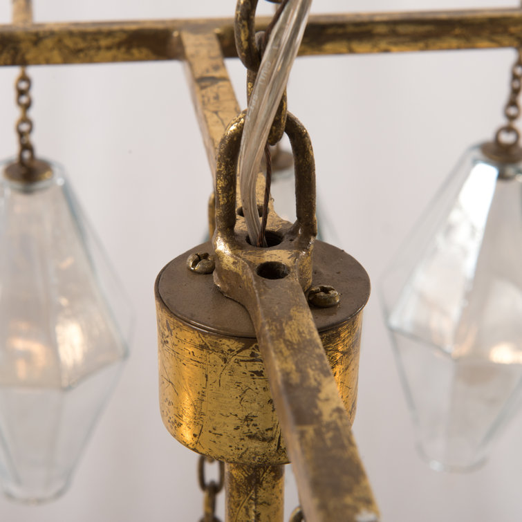 Gold Leaf Metal and Glass 8-Light Tiered Chandelier