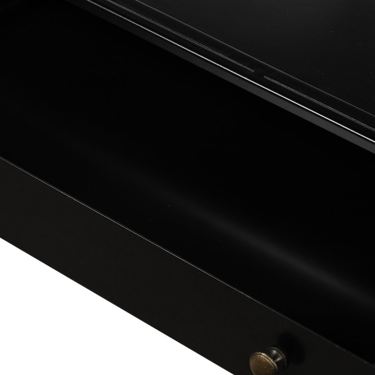 Black Metal and Glass Square End Table with Storage