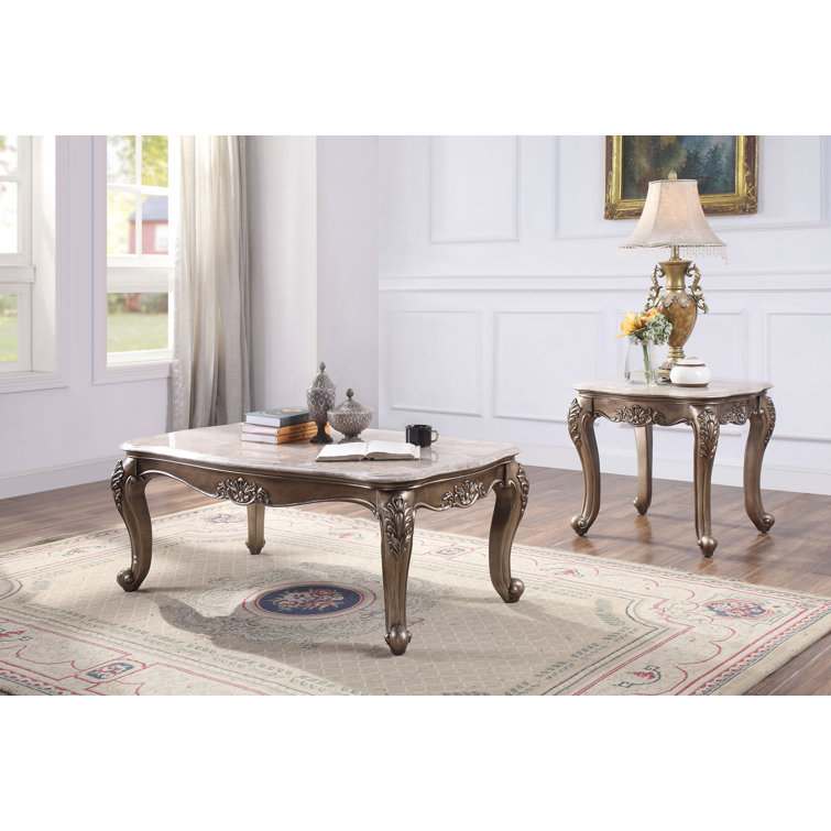 Jayceon Classic Queen Anne Legs Marble Top End Table in Champagne