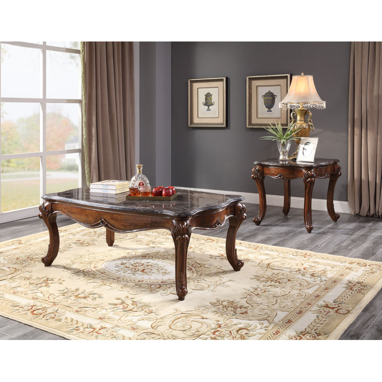 Elegant Cherry and Grey Marble 55" Rectangular Coffee Table