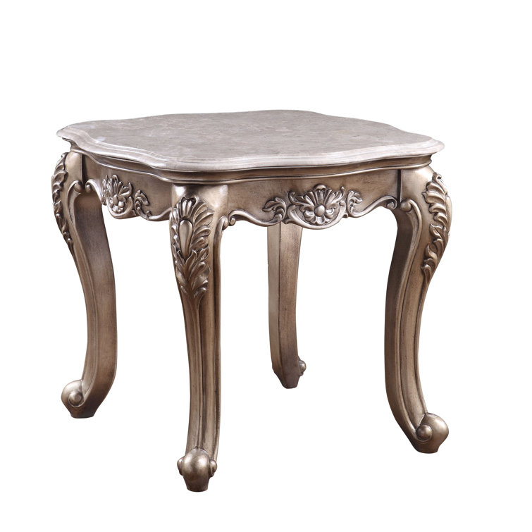 Jayceon Classic Queen Anne Legs Marble Top End Table in Champagne