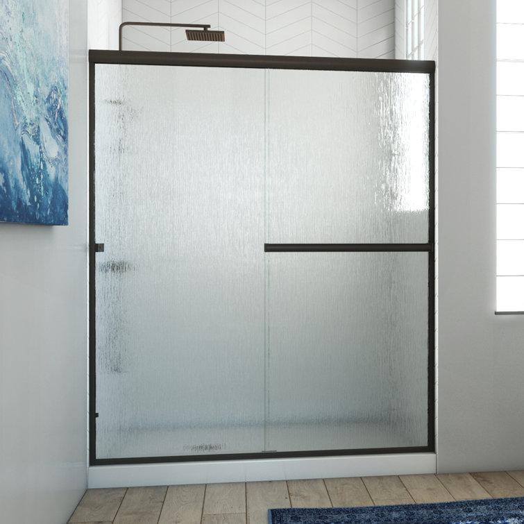 54" x 65" Oil Rubbed Bronze Bypass Shower Door with Rain Glass