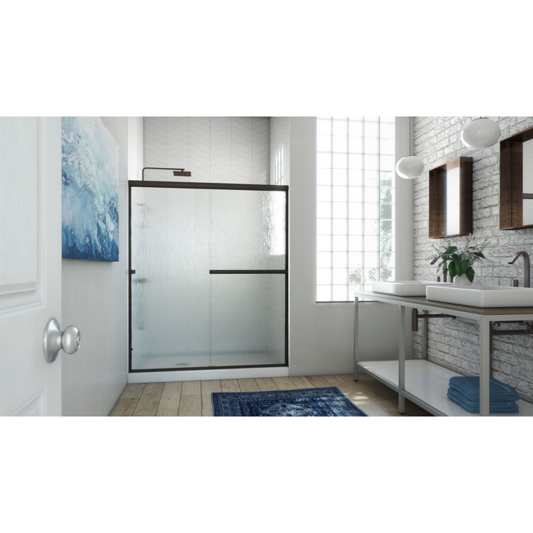54" x 65" Oil Rubbed Bronze Bypass Shower Door with Rain Glass