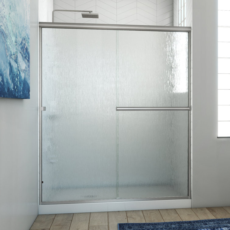 LESE 51" W x 66" H Brushed Nickel Rain Glass Bypass Shower Door