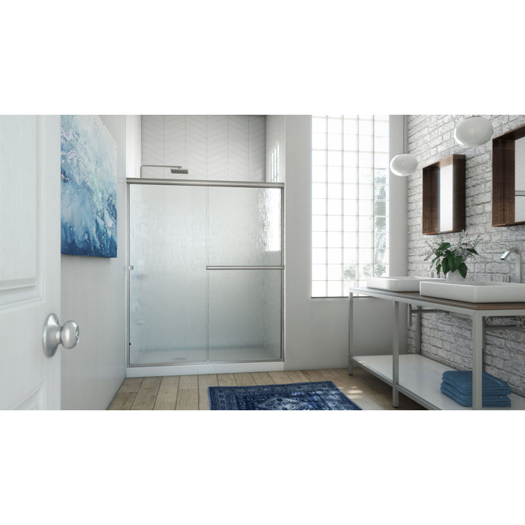 57" x 66" Brushed Nickel Rain Glass Bypass Shower Door