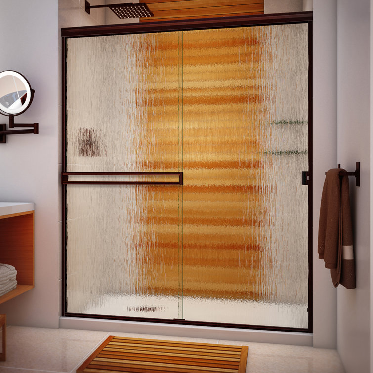 57" x 66" Oil Rubbed Bronze Rain Glass Bypass Shower Door