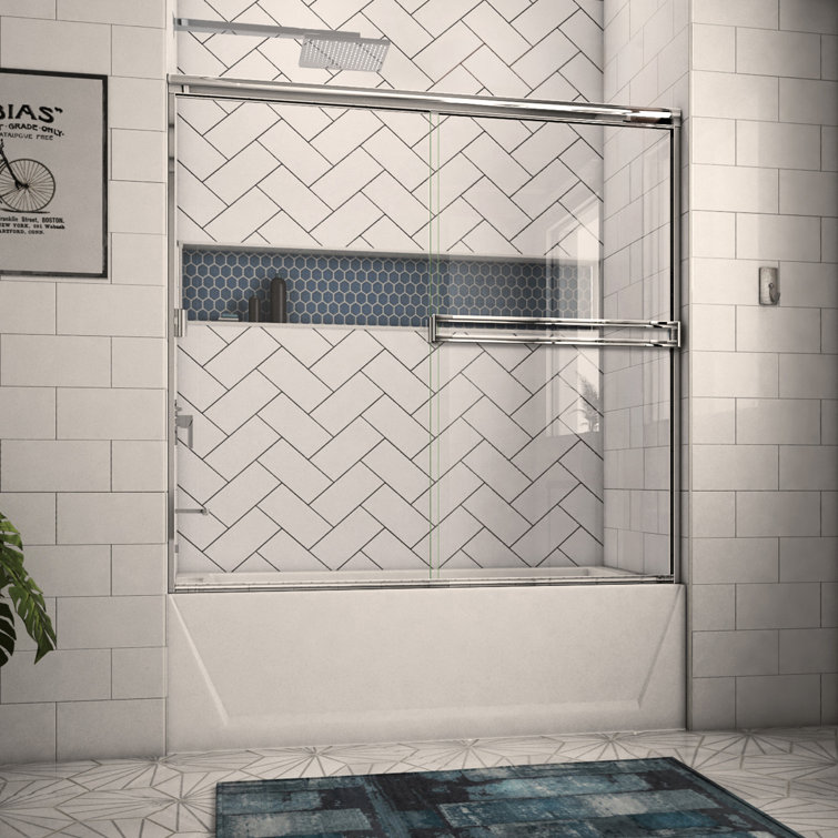 56" x 55" Clear Polished Chrome Aluminum Bypass Tub Door