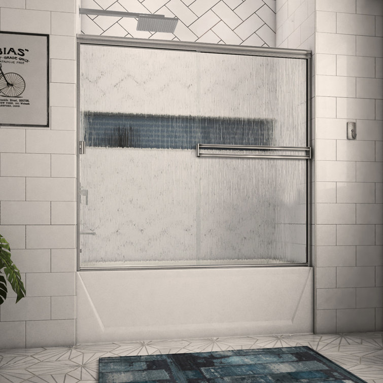 52" x 55" Brushed Nickel Rain Glass Bypass Tub Door