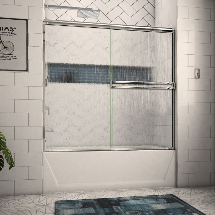 Polished Chrome Rain Glass Semi-Frameless Bypass Tub Door
