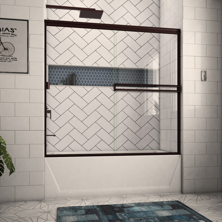 56" x 55" Oil Rubbed Bronze Clear Glass Bypass Tub Door