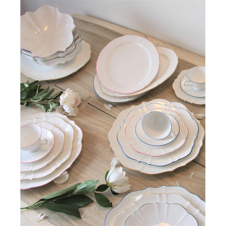 Handcrafted White Porcelain Charger Plate with Scallop Trim