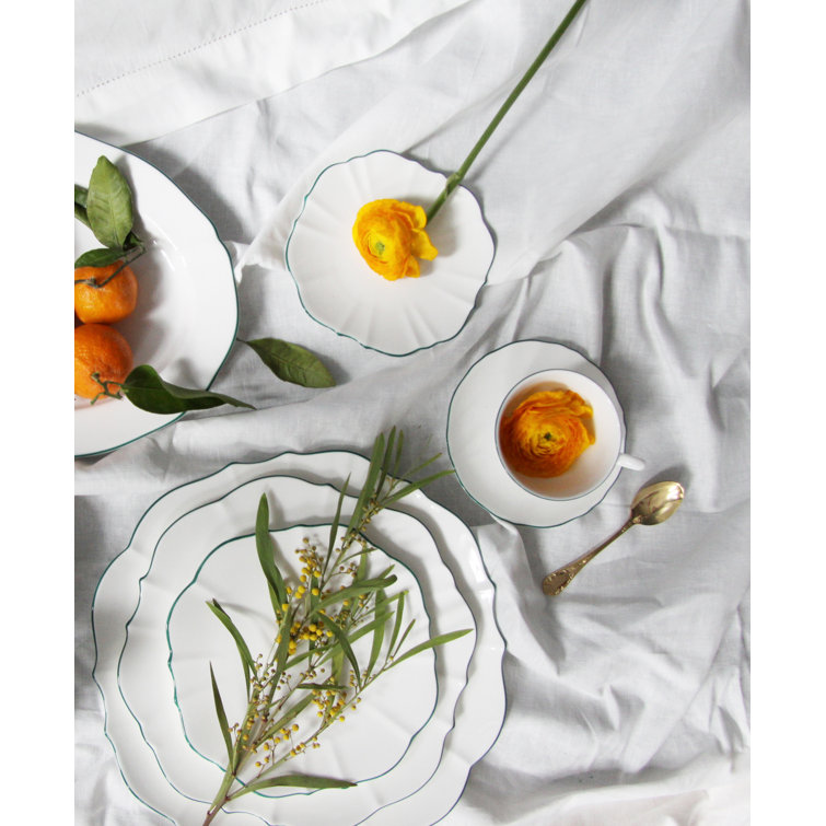 Handcrafted White Porcelain Charger Plate with Scallop Trim