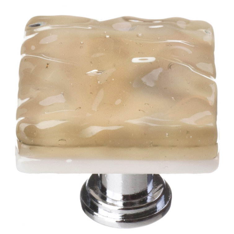 Deep Cobalt Blue Glass Square Knob with Polished Chrome Mount
