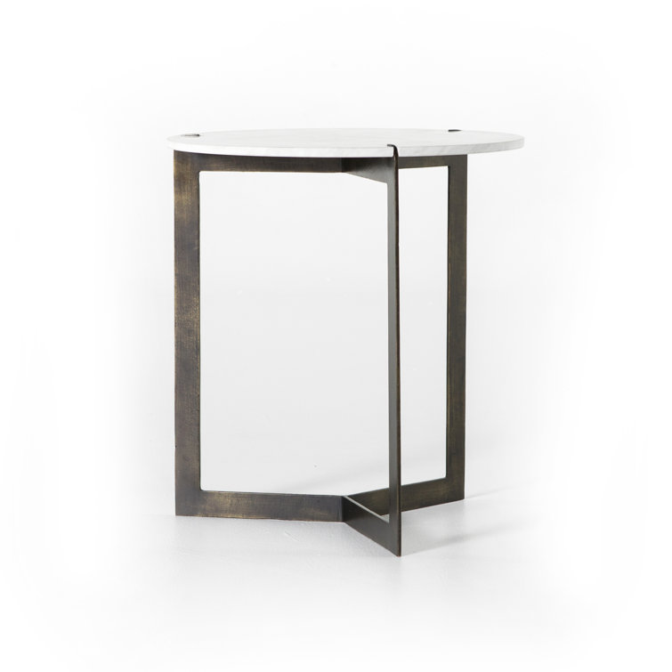 Contemporary Black and White Round Stone and Metal End Table