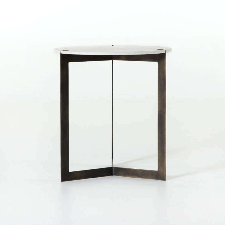 Contemporary Black and White Round Stone and Metal End Table