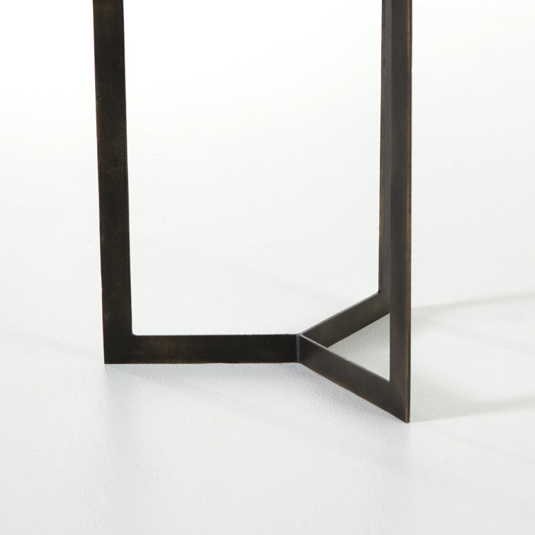 Contemporary Black and White Round Stone and Metal End Table