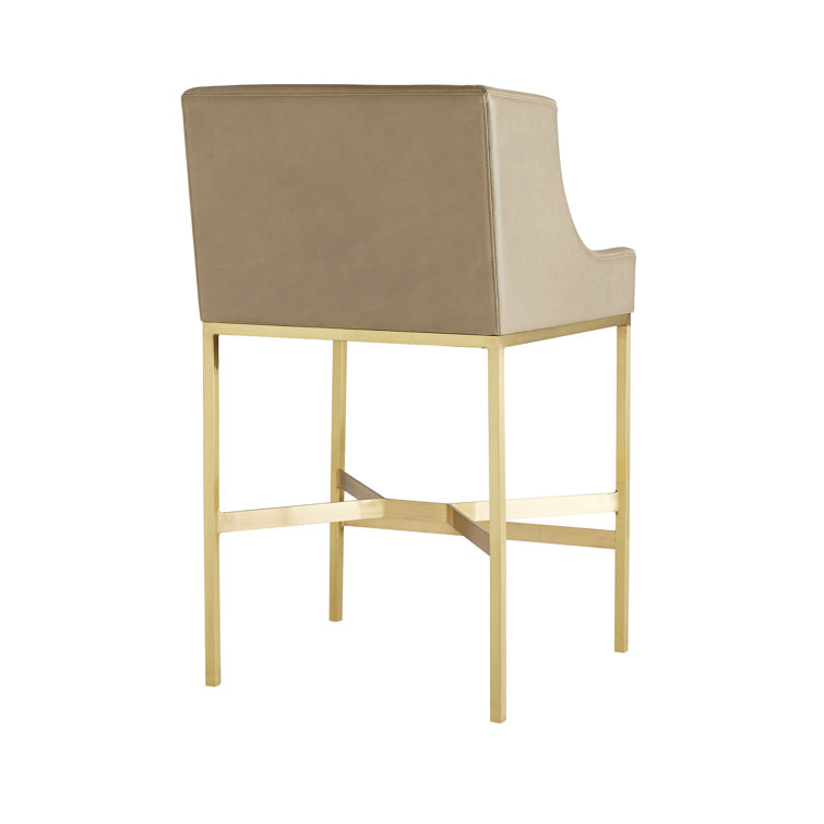 Gray Leather Counter Stool with Brass Base
