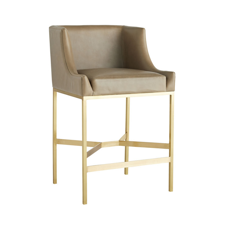 Gray Leather Counter Stool with Brass Base
