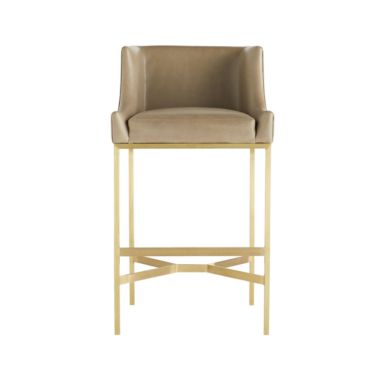 Dalia 21'' Gray Leather & Antique Brass Modern Bar Stool