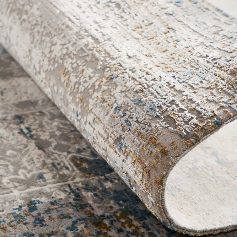Gray and Blue Abstract Viscose Area Rug