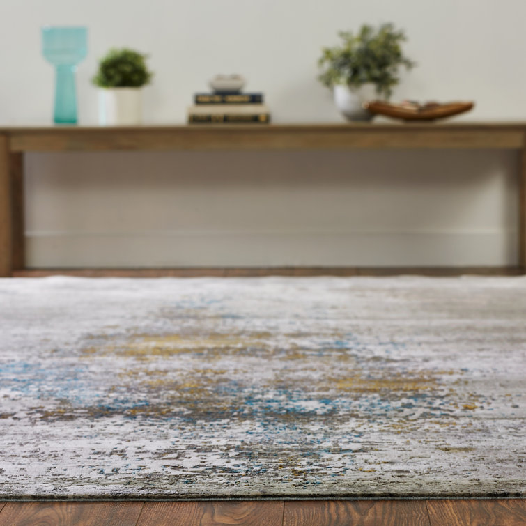 Gray and Blue Abstract Viscose Area Rug