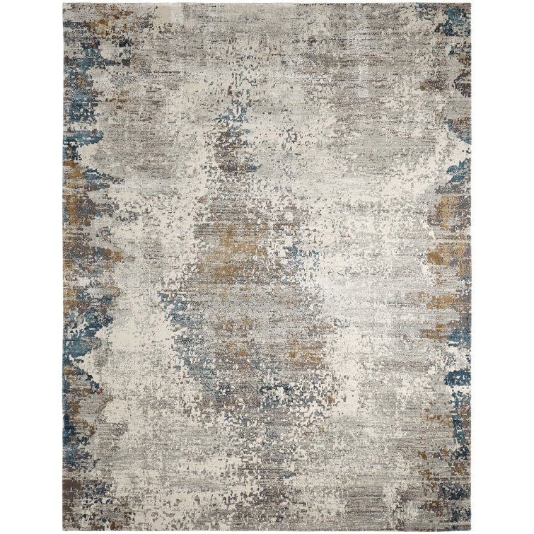 Gray and Blue Abstract Viscose Area Rug
