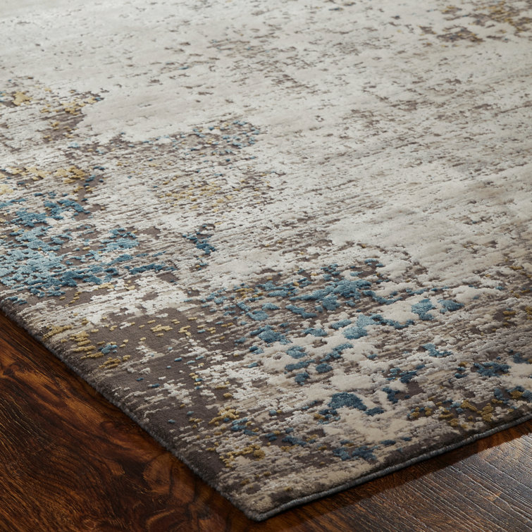 Gray and Blue Abstract Viscose Area Rug