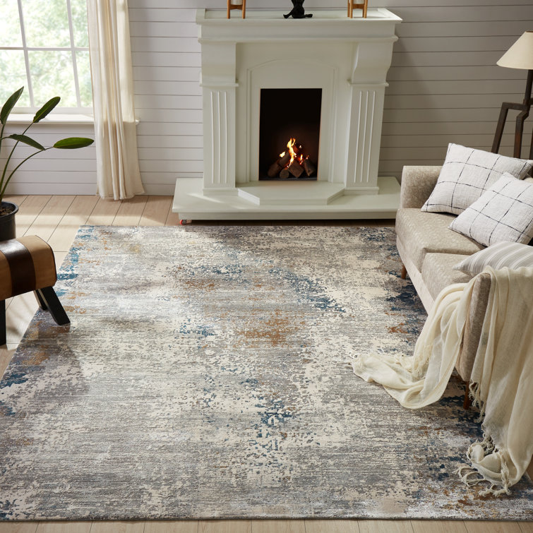 Gray and Blue Abstract Viscose Area Rug