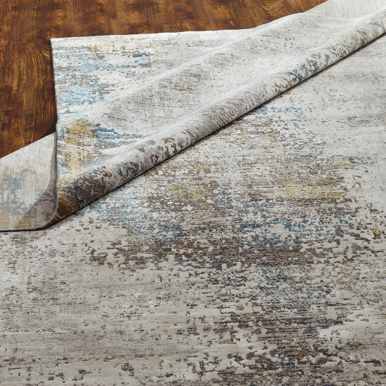 Gray and Blue Abstract Viscose Area Rug